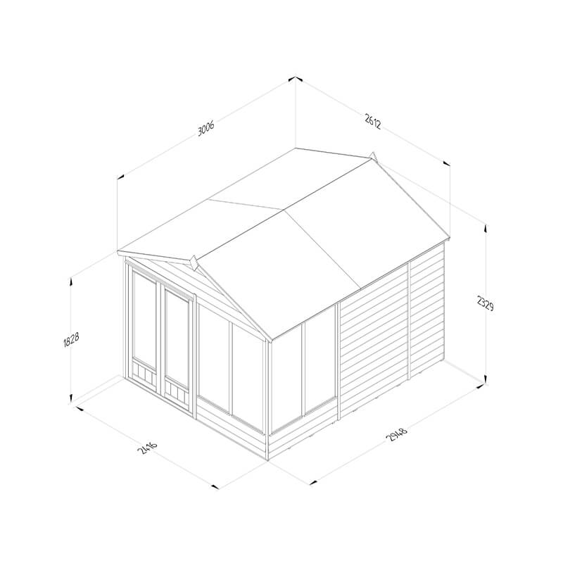 10' x 8' Forest 4Life 25yr Guarantee Double Door Apex Summer House (3.01m x 2.61m) Technical Drawing
