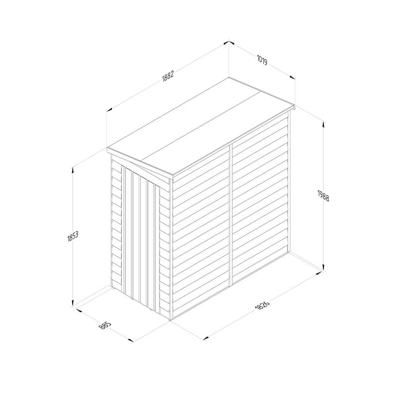 6' x 3' Forest 4Life 25yr Guarantee Overlap Pressure Treated Windowless Pent Wooden Shed (1.88m x 1.02m) Technical Drawing