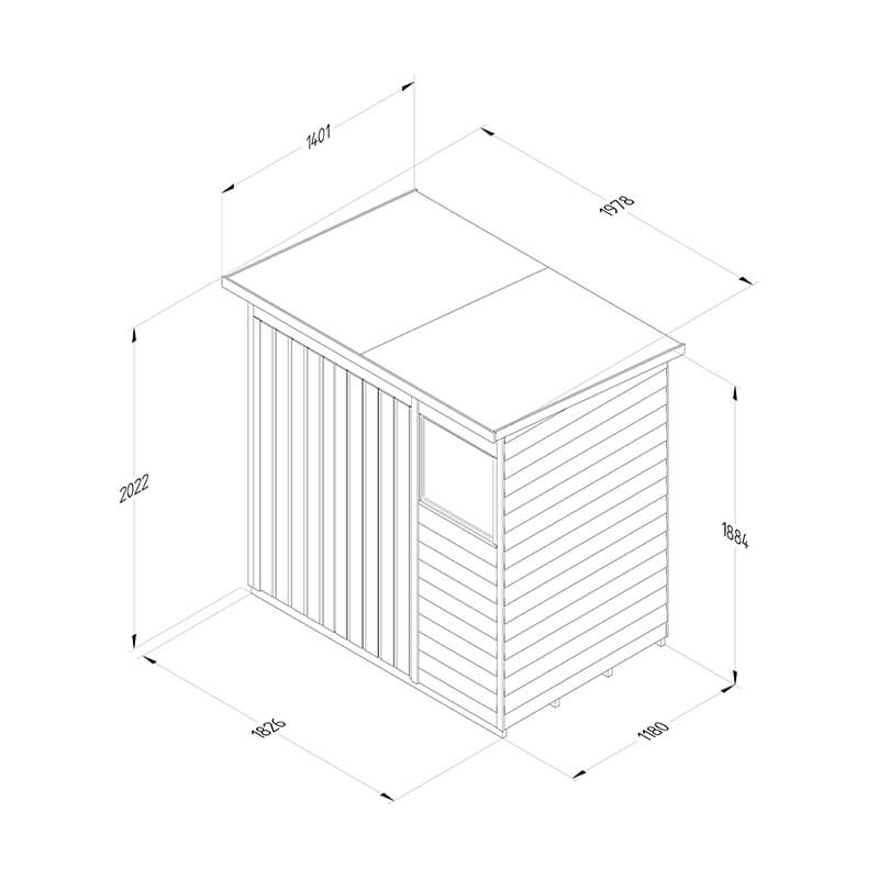 6' x 4' Forest 4Life 25yr Guarantee Overlap Pressure Treated Double Door Pent Wooden Shed (1.98m x 1.39m) Technical Drawing