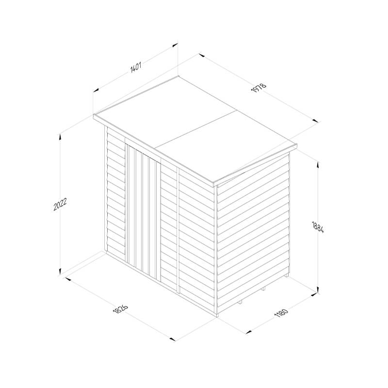 6' x 4' Forest 4Life 25yr Guarantee Overlap Pressure Treated Windowless Pent Wooden Shed (1.98m x 1.4m) Technical Drawing