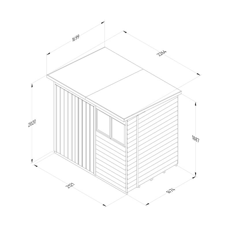 7' x 5' Forest 4Life 25yr Guarantee Overlap Pressure Treated Double Door Pent Wooden Shed (2.26m x 1.69m) Technical Drawing