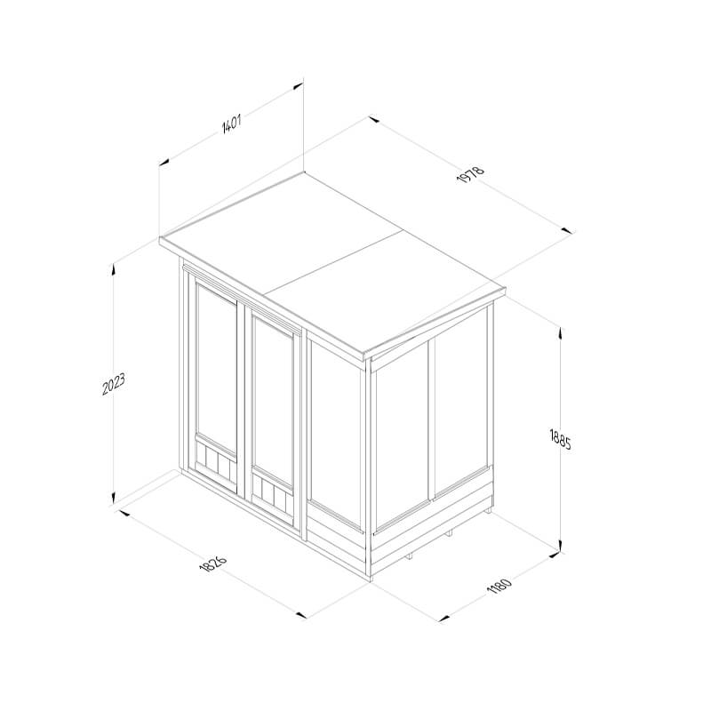 6' x 4' Forest 4Life 25yr Guarantee Double Door Pent Summer House (1.98m x 1.4m) Technical Drawing