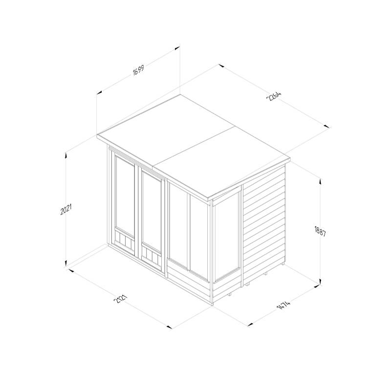 7' x 5' Forest 4Life 25yr Guarantee Double Door Pent Summer House (2.26m x 1.7m) Technical Drawing