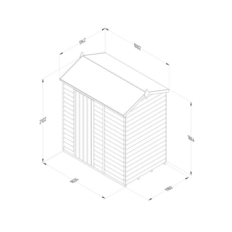 6' x 4' Forest 4Life 25yr Guarantee Overlap Pressure Treated Windowless Reverse Apex Wooden Shed (1.88m x 1.34m) Technical Drawing