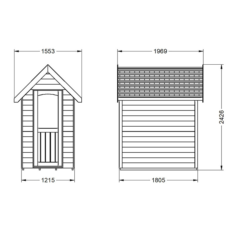 6' x 4' Forest Retreat Green Luxury Shed (1.81m x 1.22m) - Installation Included Technical Drawing