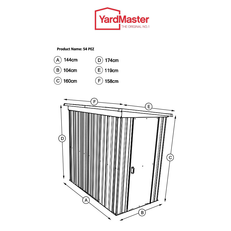 5' x 4' Yardmaster Pent Metal Shed (1.58m x 1.20m) Technical Drawing