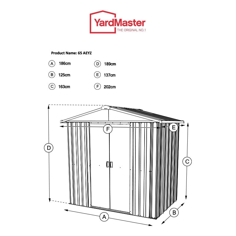 6' x 4' Yardmaster Castleton Anthracite Metal Shed (1.86m x 1.25m) Technical Drawing