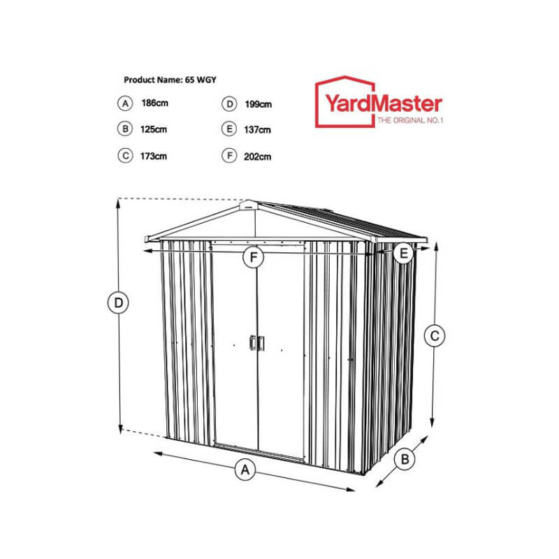 6' x 4' Yardmaster Woodview Metal Shed (1.86m x 1.25m) Technical Drawing