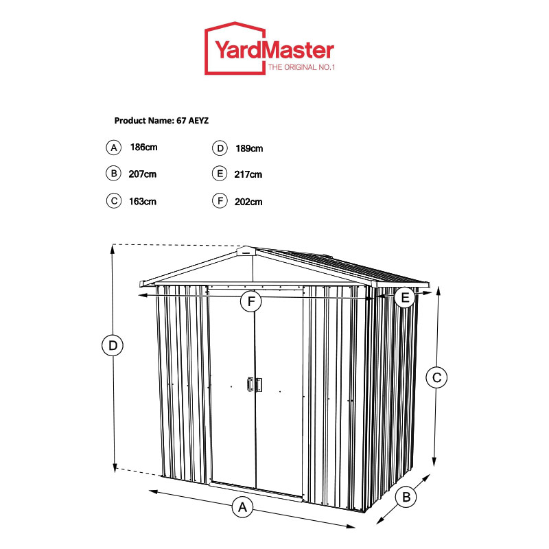 6' x 7' Yardmaster Castleton Anthracite Metal Shed (2.02m x 2.17m) Technical Drawing