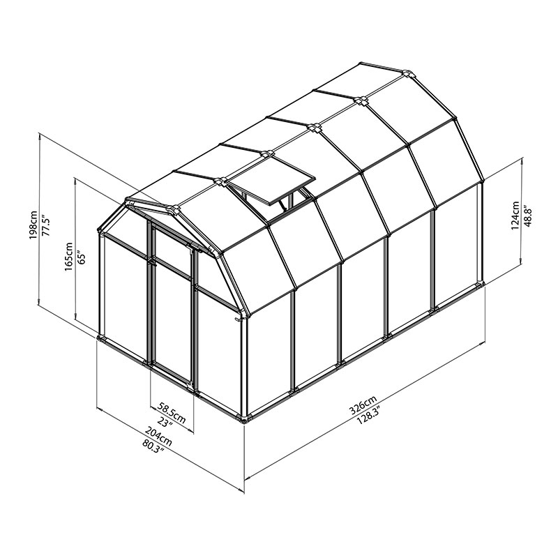 6'x10' Palram Canopia Rion EcoGrow Walk In Green Polycarbonate Greenhouse (1.8x3m) Technical Drawing