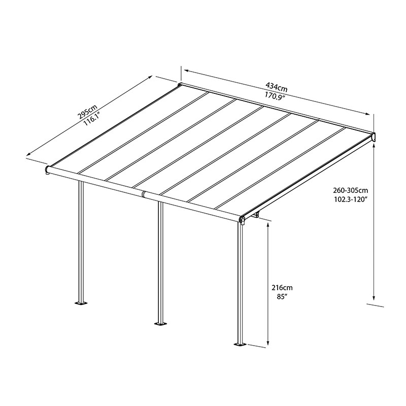 10'x14' (3x4.25m) Palram Canopia Sierra White Patio Cover Technical Drawing