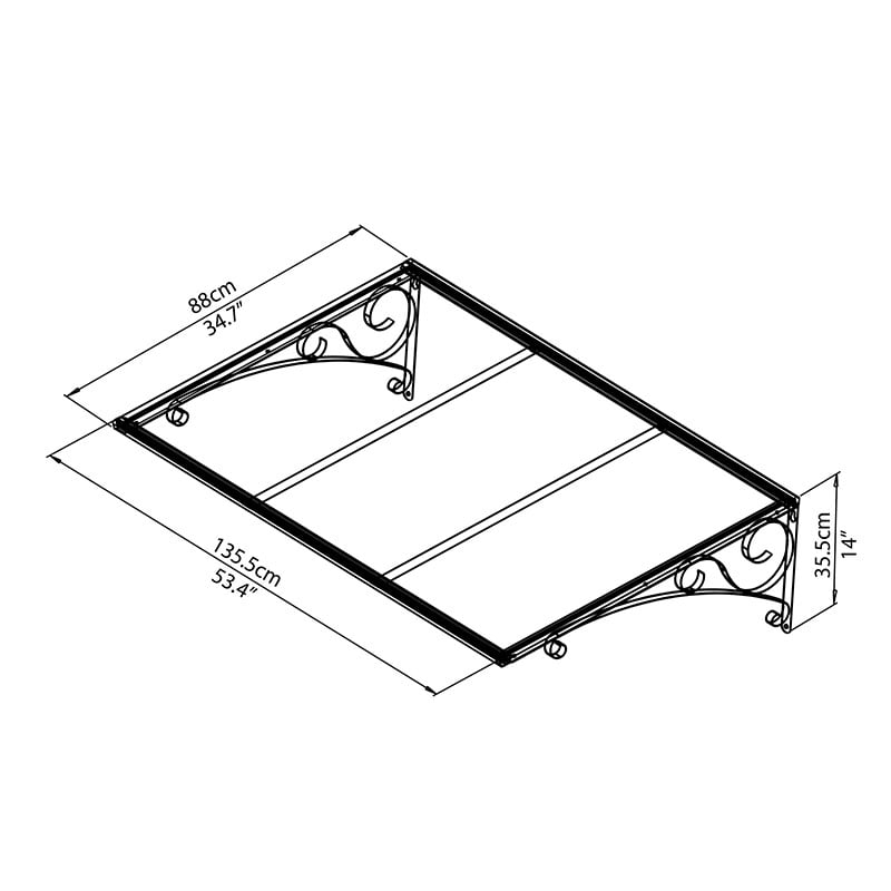 Palram Canopia Venus 1350 Clear Canopy Rain Protector Entryway Door Cover Technical Drawing