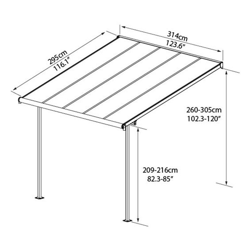 10'x10' (3x3m) Palram Canopia Sierra White Patio Cover Technical Drawing