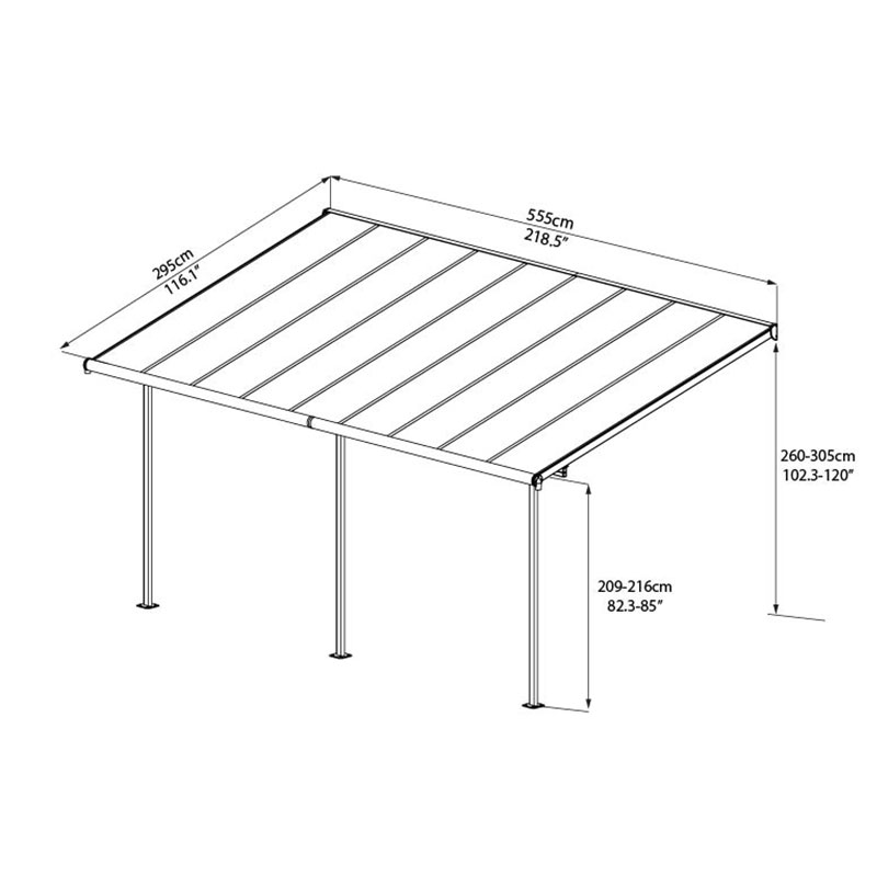 10'x18' (3x5.46) Palram Canopia Sierra White Patio Cover Technical Drawing
