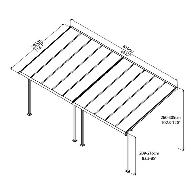 10'x20' (3x6.1m) Palram Canopia Sierra White Patio Cover Technical Drawing