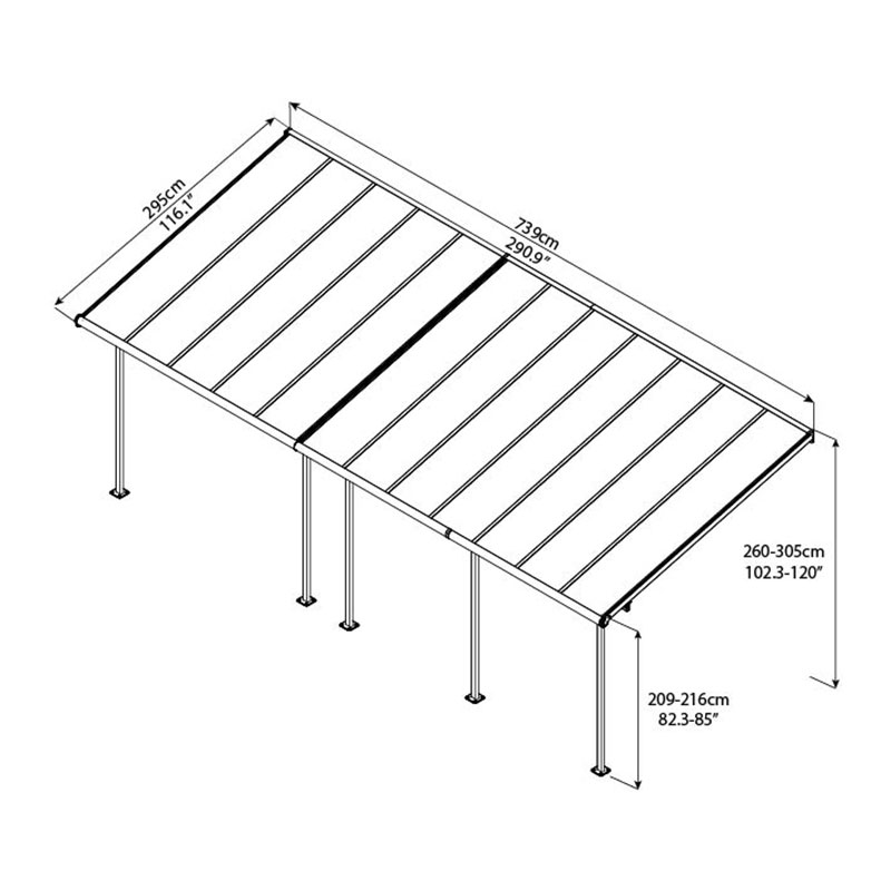 10'x24' (3x7.3m) Palram Canopia Sierra White Patio Cover Technical Drawing
