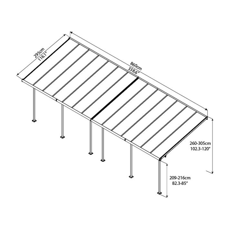 10'x28' (3x8.51m) Palram Canopia Sierra White Patio Cover Technical Drawing