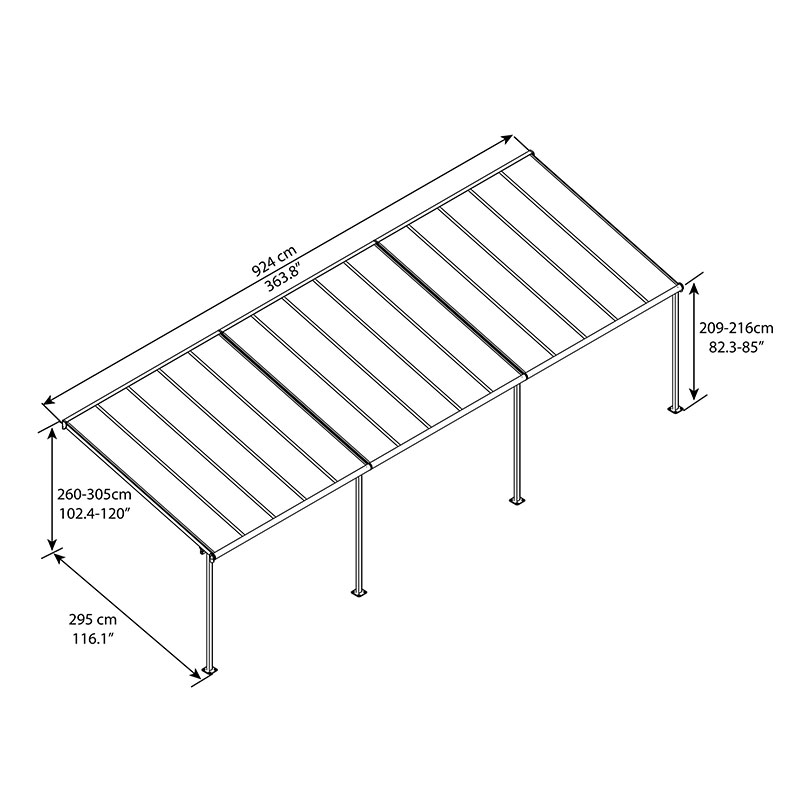 10'x30' (3x9.15m) Palram Canopia Sierra White Patio Cover Technical Drawing
