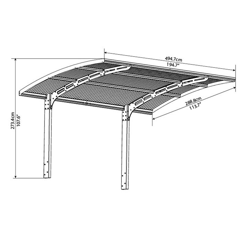 16'x10' (4.8x3m) Palram Canopia Arizona Wave 5000 Grey Metal Carport Technical Drawing
