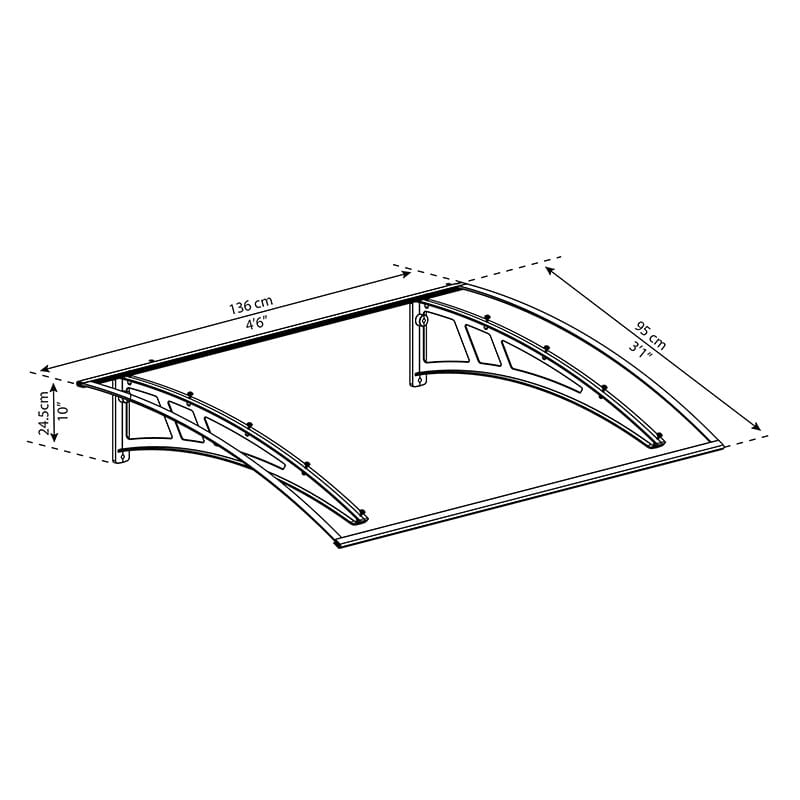 Palram Canopia Calisto 1350 Twinwall Grey Door Canopy Technical Drawing