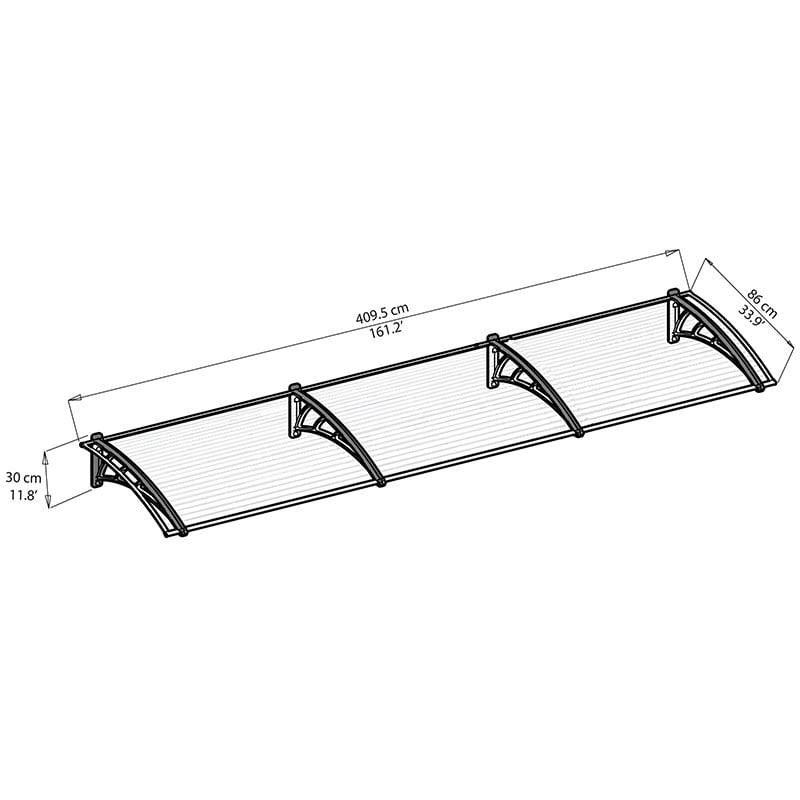 Palram Canopia Neo 4050 Grey Twinwall Door Canopy Technical Drawing
