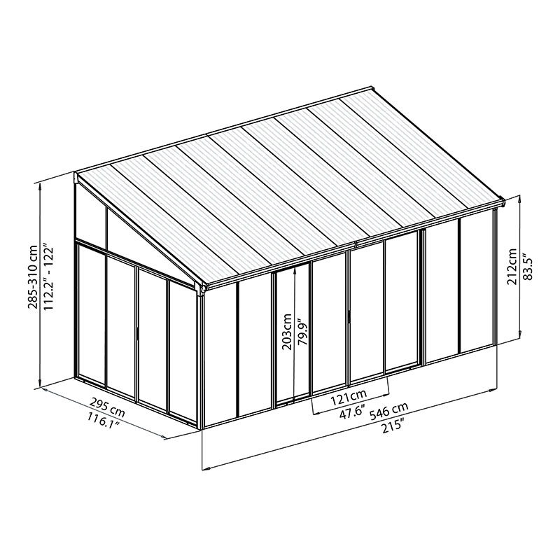 10'x18' (3x5.46m) Palram Canopia SanRemo White Lean-To Conservatory Technical Drawing