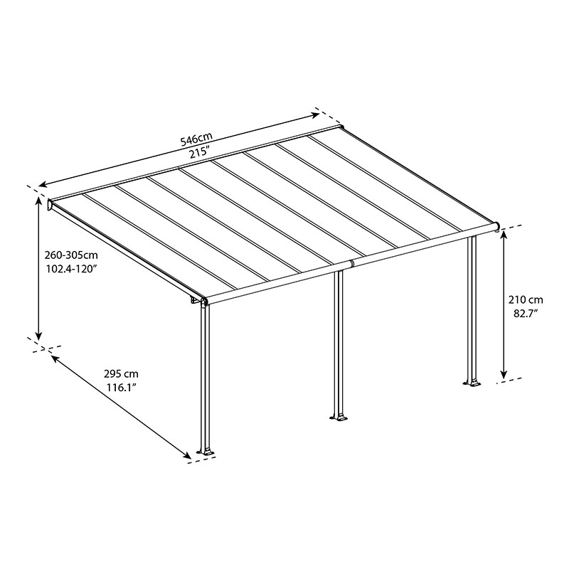 10'x18' (3x5.46m) Palram Canopia Olympia Grey Patio Cover With Clear Panels Technical Drawing