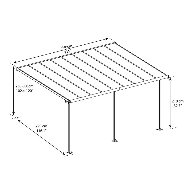 10'x18' (3x5.46m) Palram Canopia Olympia White Patio Cover With Clear Panels Technical Drawing