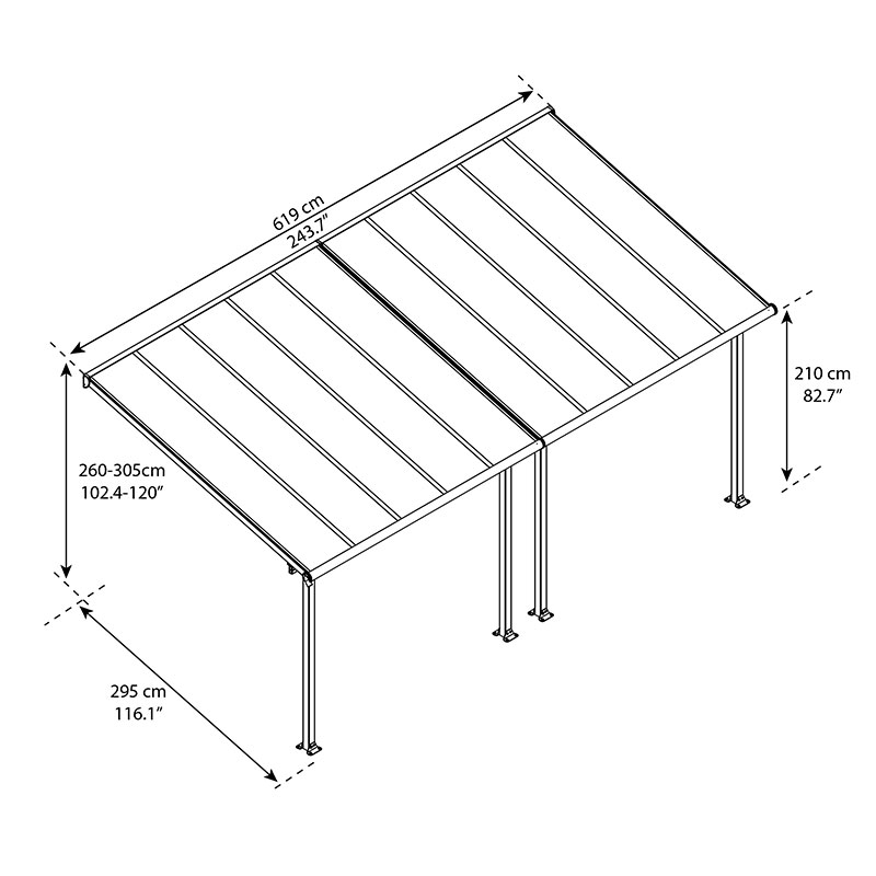 10'x20' (3x6.1m) Palram Canopia Olympia White Patio Cover With Clear Panels Technical Drawing