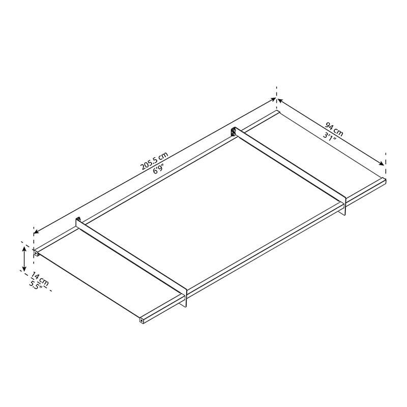 7' x 3' Palram Canopia Nancy 2050 Grey Door Canopy (2.06m x 0.94m) Technical Drawing
