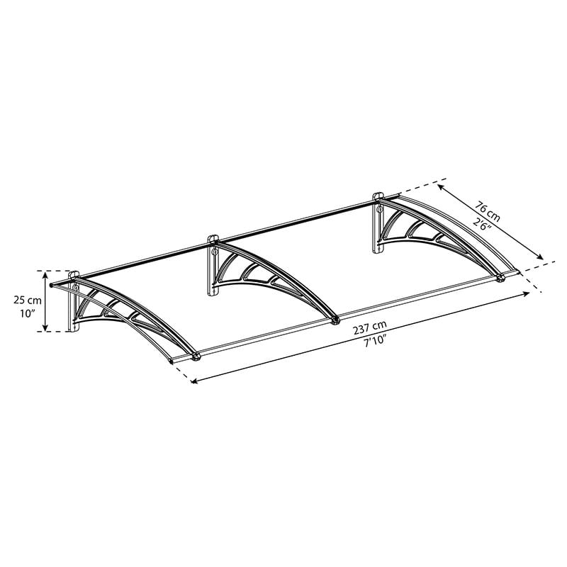 Palram Canopia Neo 2360 Grey Twinwall Door Canopy Technical Drawing