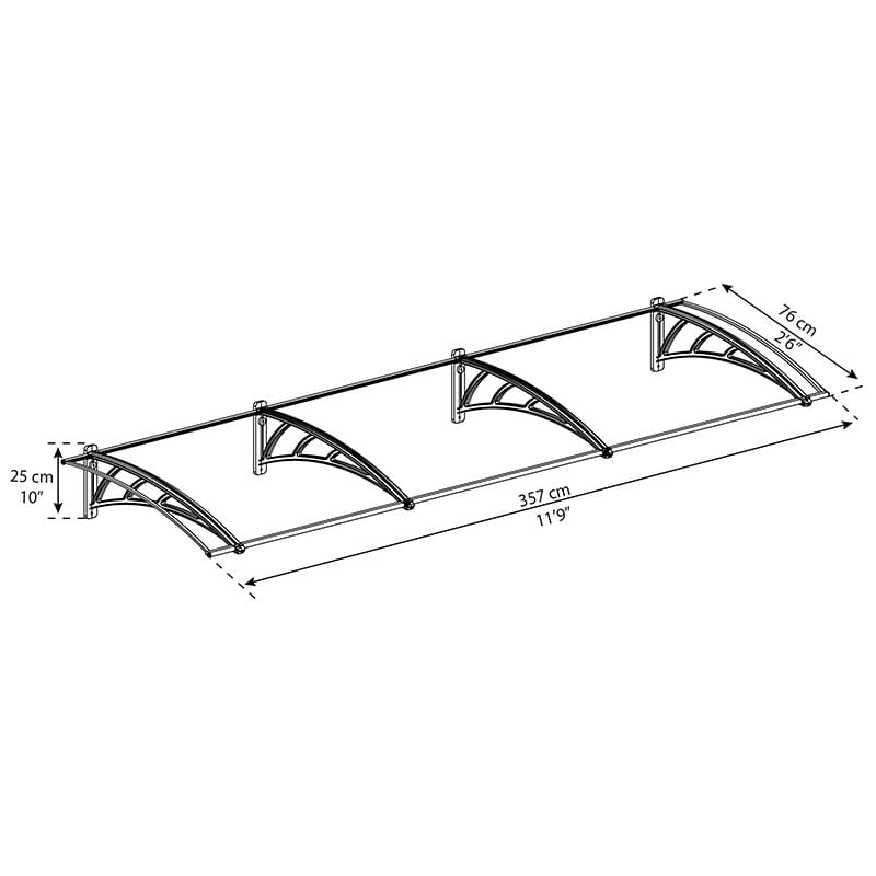 Palram Canopia Neo 3540 Grey Twinwall Door Canopy Technical Drawing