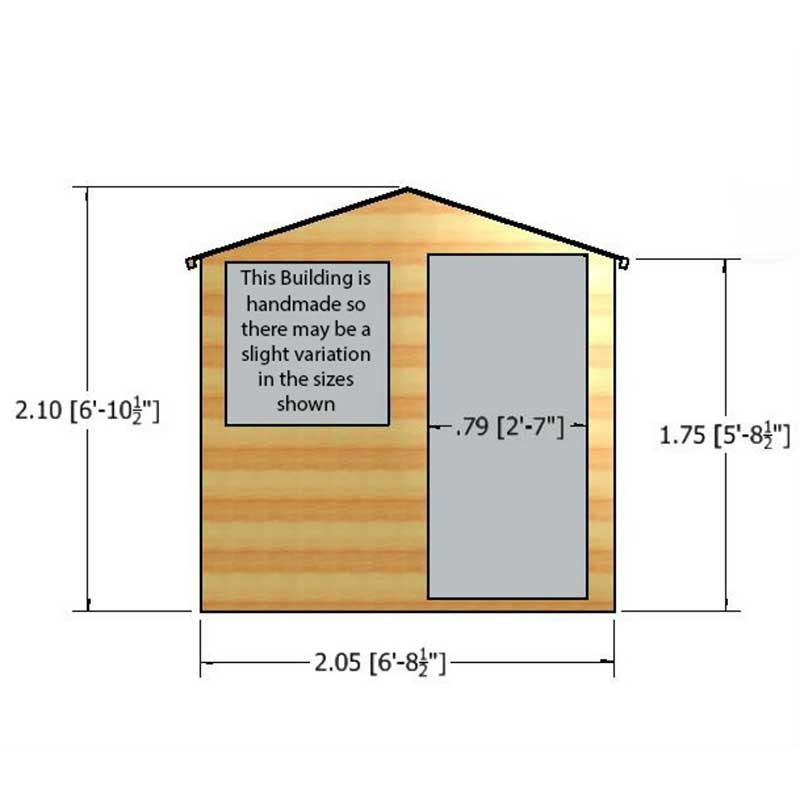 6'9 x 6'6 Shire Abri Apex Wooden Garden Shed (2.05m x 1.98m) Technical Drawing