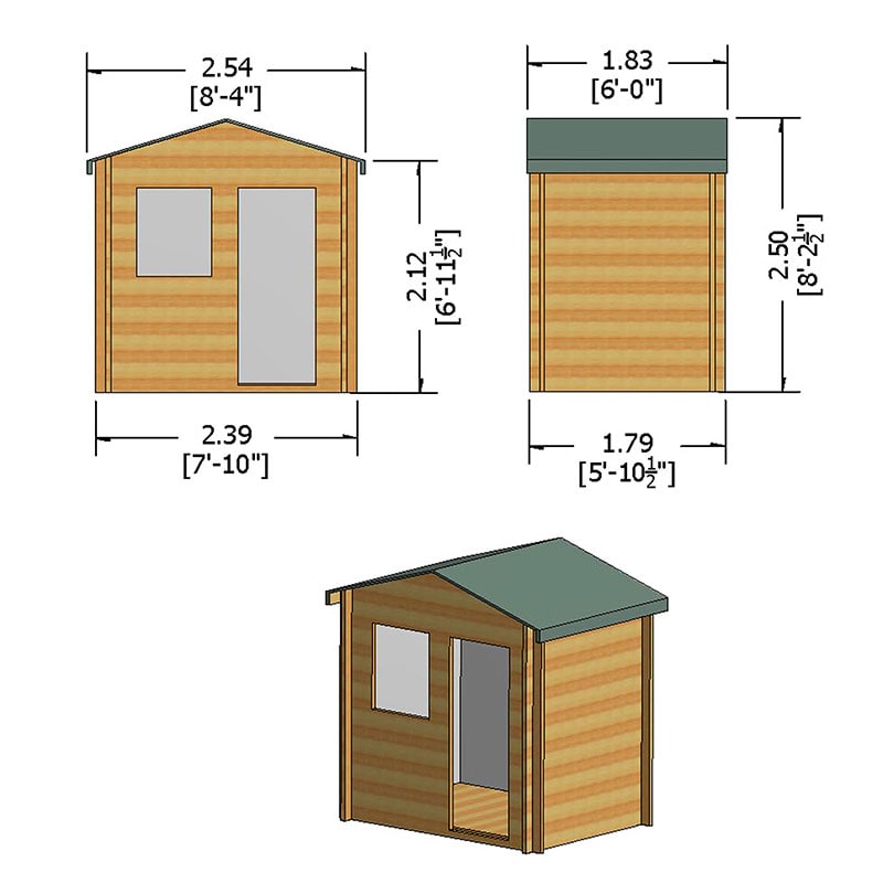 Shire Avesbury 2.5m x 1.8m Log Cabin Summerhouse (19mm) Technical Drawing