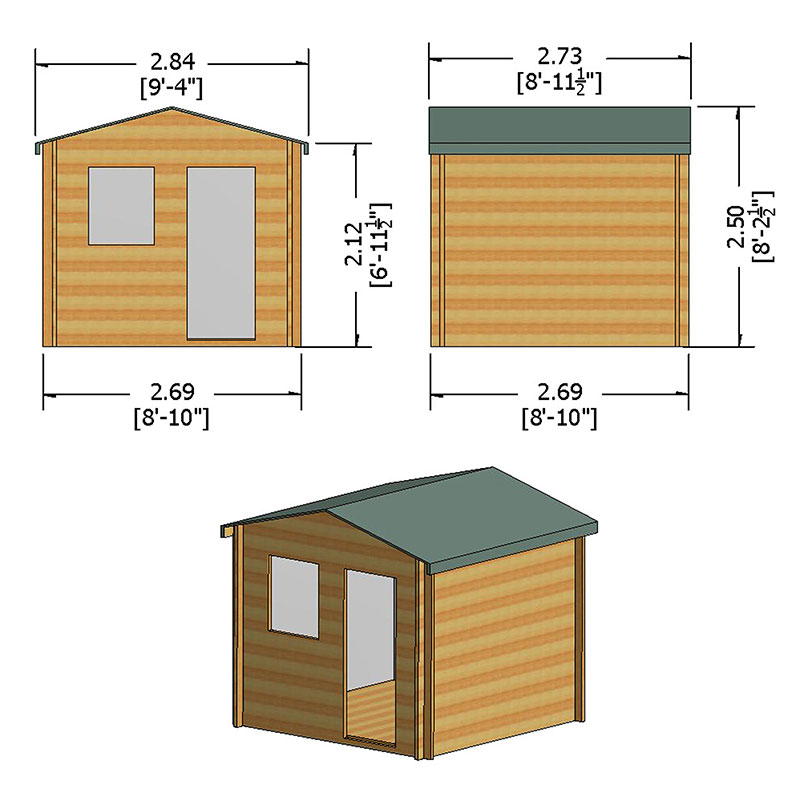 Shire Avesbury 2.8m x 2.7m Log Cabin Summerhouse (19mm) Technical Drawing