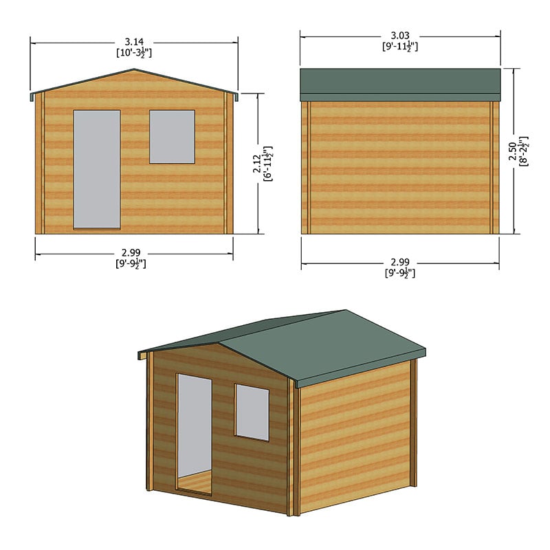 Shire Avesbury 3.1m x 3m Log Cabin Summerhouse (19mm) Technical Drawing