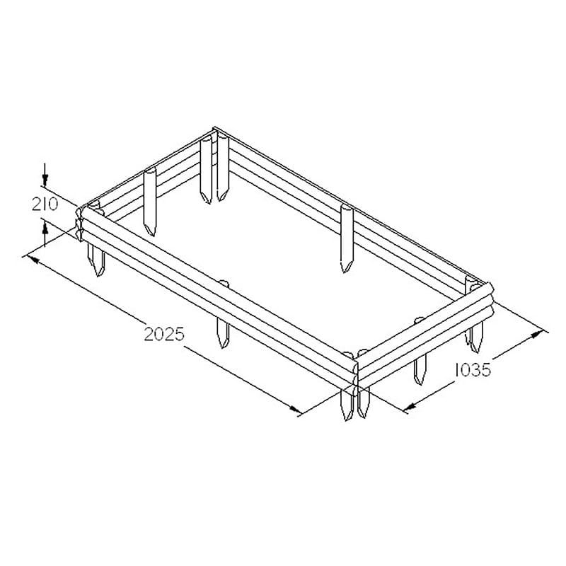Forest Raised Bed Kit 6'6 x 3'3 (2.0 x 1.0 m) Technical Drawing