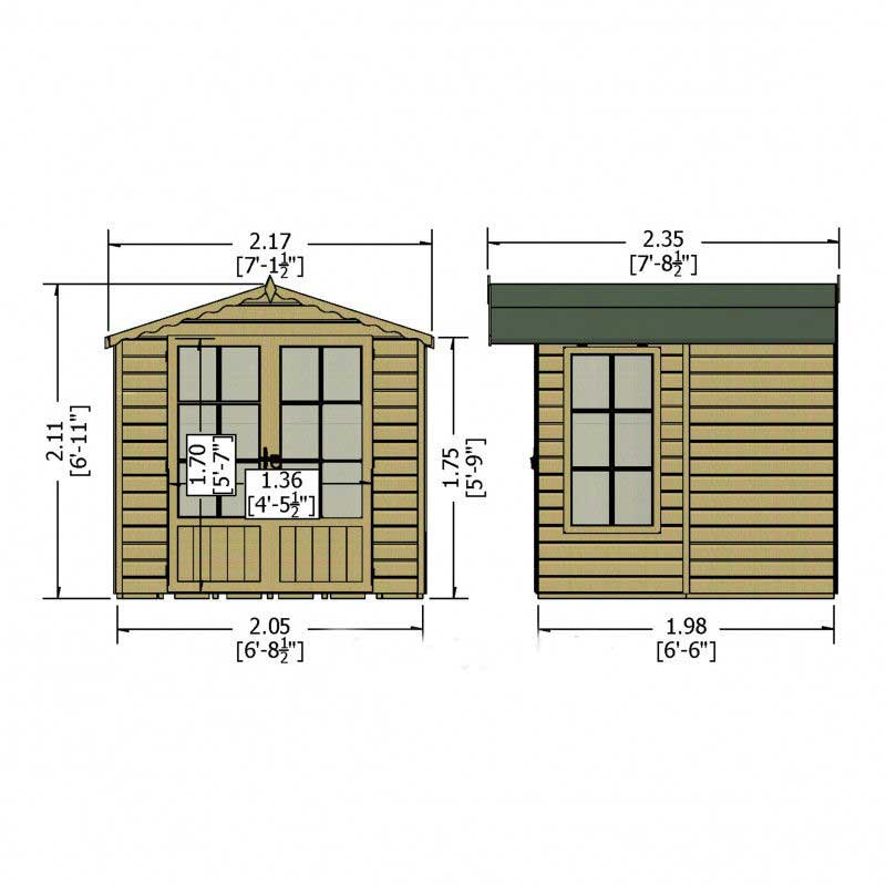 6'6x6'9 Shire Buckingham Traditional Wooden Summer House Technical Drawing