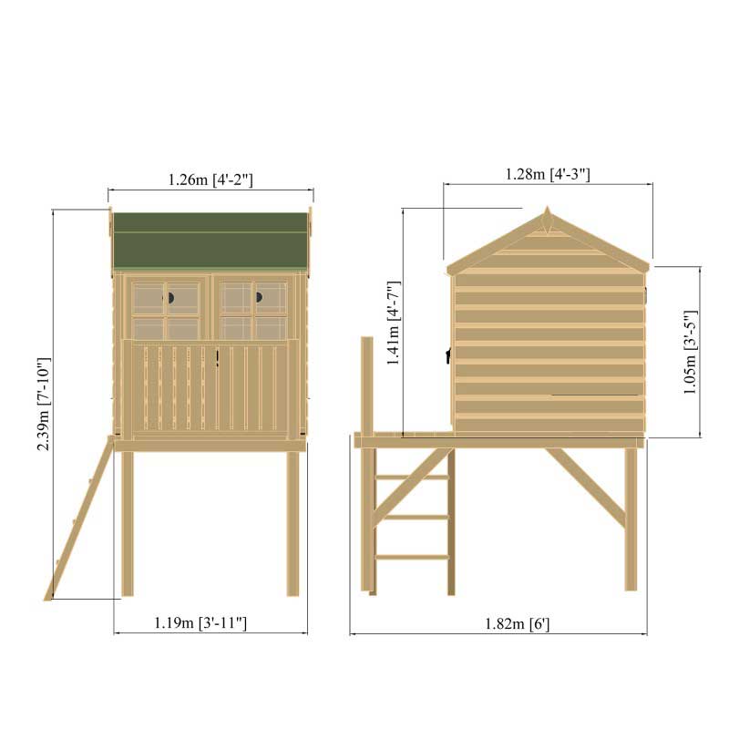 4x6 Shire Bunny Tower Kids Wooden Playhouse Technical Drawing
