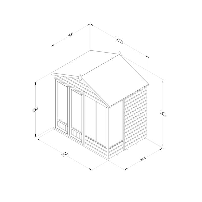 7' x 5' Forest Beckwood 25yr Guarantee Double Door Apex Summer House (2.28m x 1.53m) Technical Drawing
