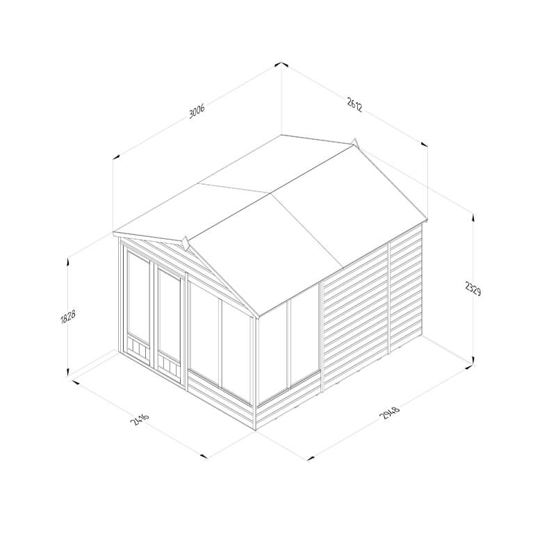 10' x 8' Forest Beckwood 25yr Guarantee Double Door Apex Summer House (3.01m x 2.61m) Technical Drawing
