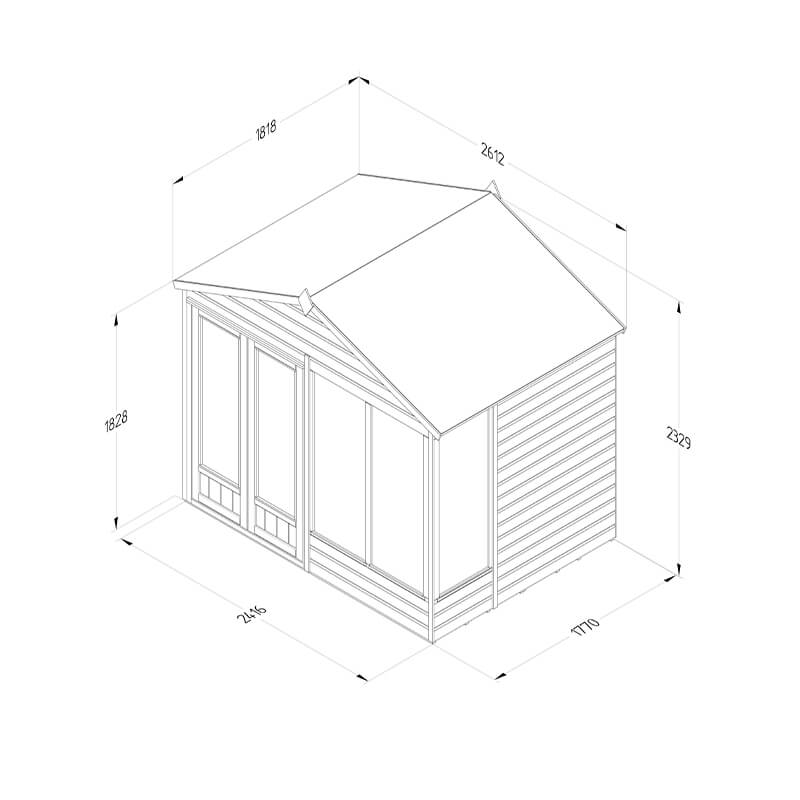 8' x 6' Forest Beckwood 25yr Guarantee Double Door Apex Summer House - 4 Windows (2.61m x 1.82m) Technical Drawing