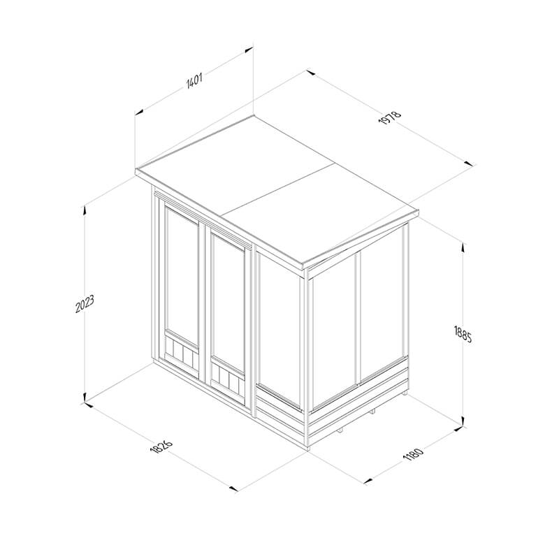 6' x 4' Forest Beckwood 25yr Guarantee Double Door Pent Summer House (1.98m x 1.4m) Technical Drawing