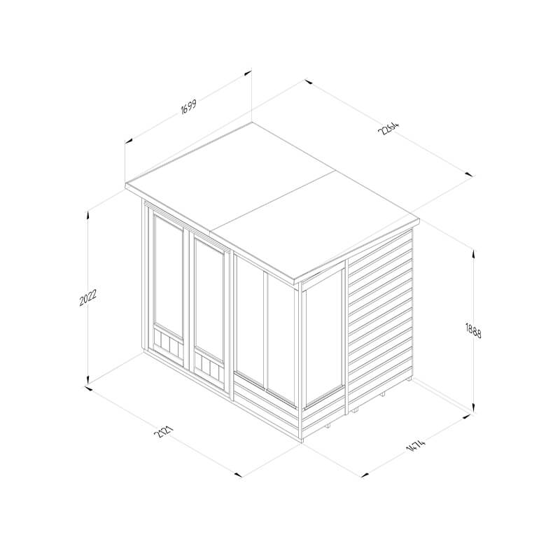 7' x 5' Forest Beckwood 25yr Guarantee Double Door Pent Summer House (2.26m x 1.7m) Technical Drawing
