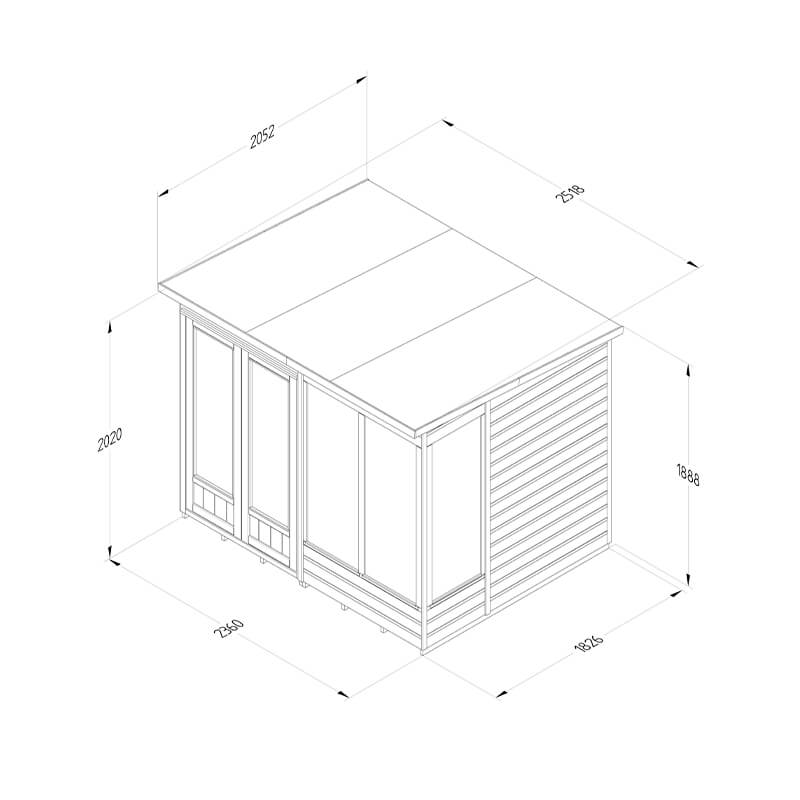 8' x 6' Forest Beckwood 25yr Guarantee Double Door Pent Summer House (2.52m x 2.05m) Technical Drawing