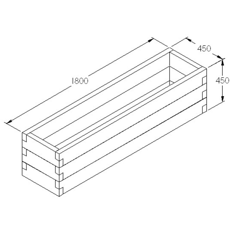 Forest Caledonian Trough Raised Bed 5'11x1'6 (1.8x0.45m) Technical Drawing