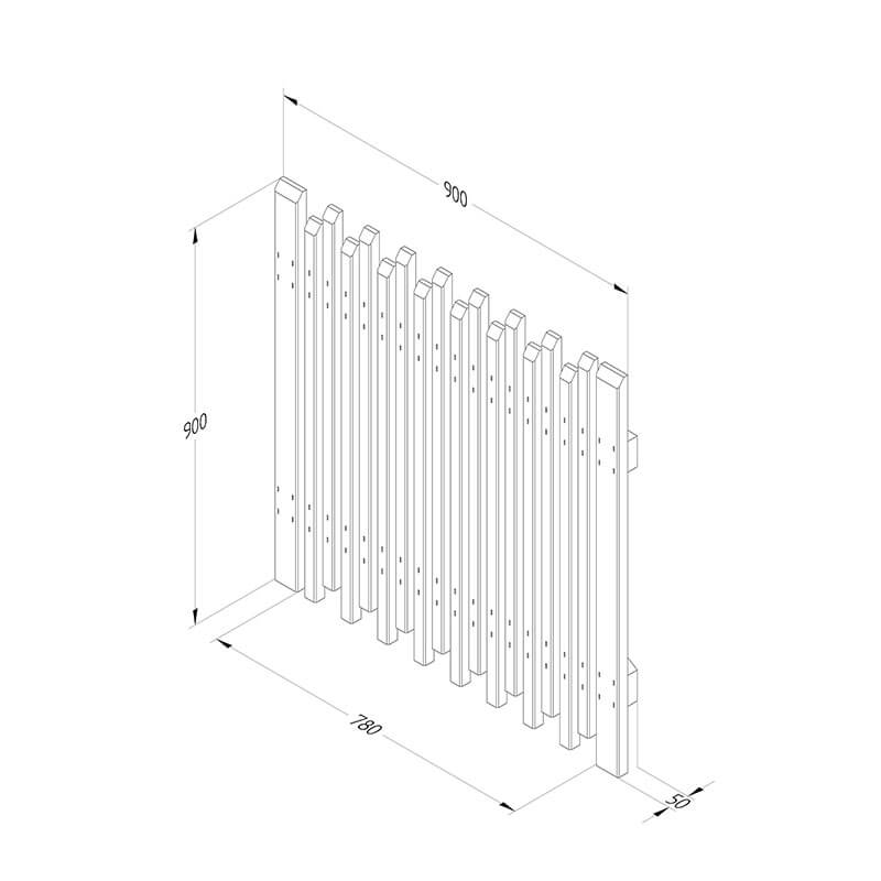 3ft High Forest Contemporary Picket Gate Technical Drawing