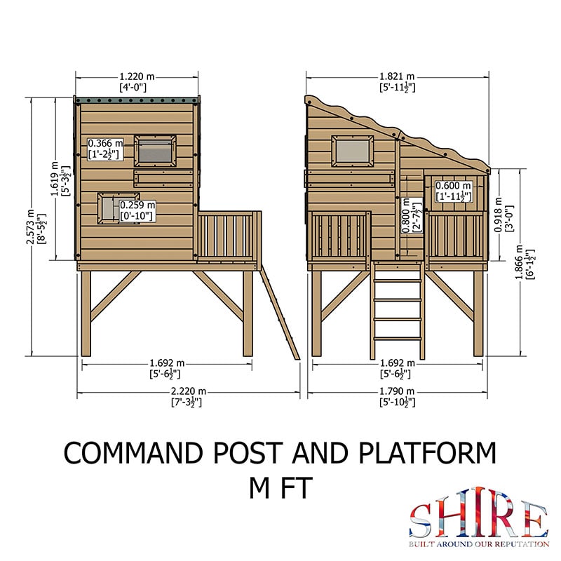 6' x 4' Shire Command Post Kids Wooden Platform Playhouse (1.69m x 2.22m) Technical Drawing