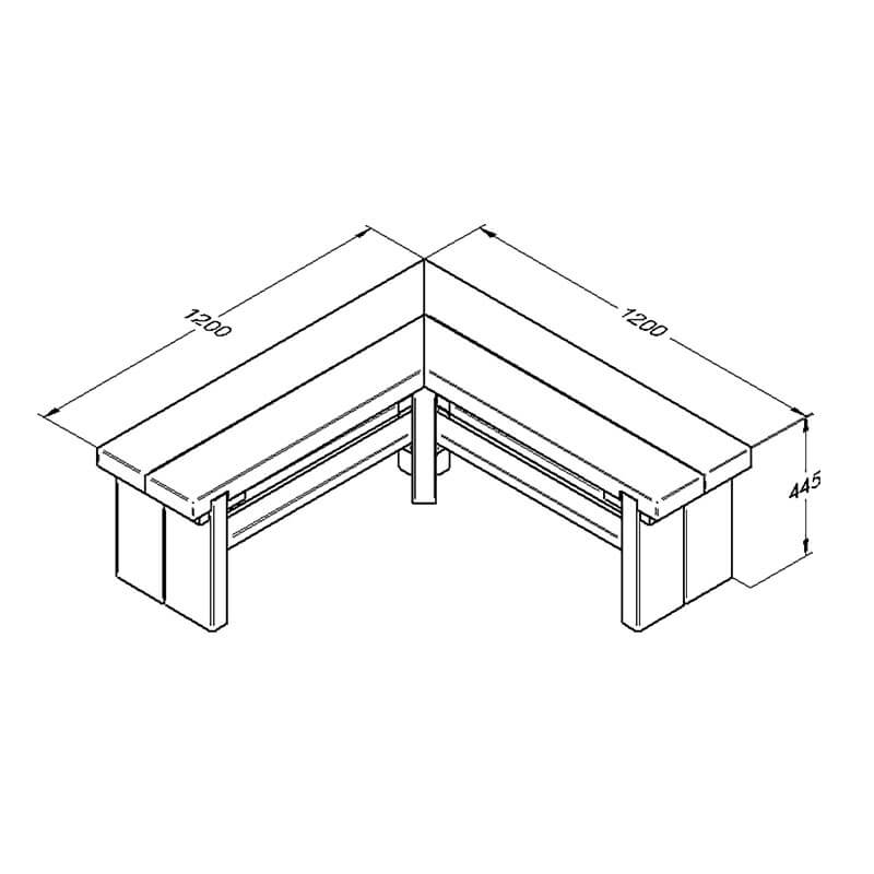 Forest Double Sleeper Corner Wooden Garden Bench 3'11 x 3'11 (1.2m x 1.2m) Technical Drawing