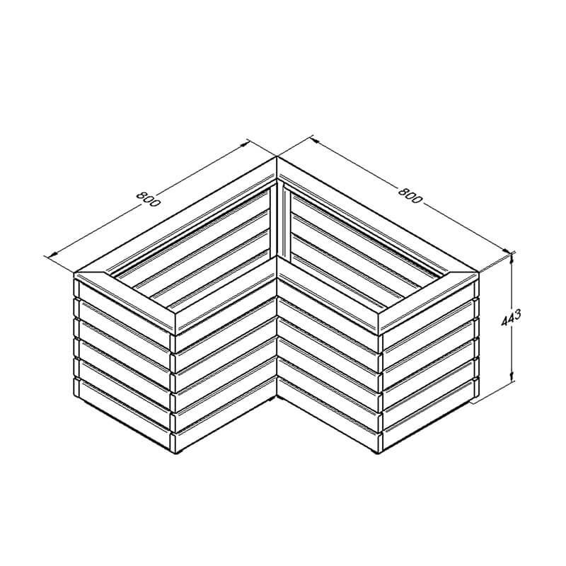 2'7 x 2'7 Forest Linear Corner Wooden Planter (0.8m x 0.8m) Technical Drawing
